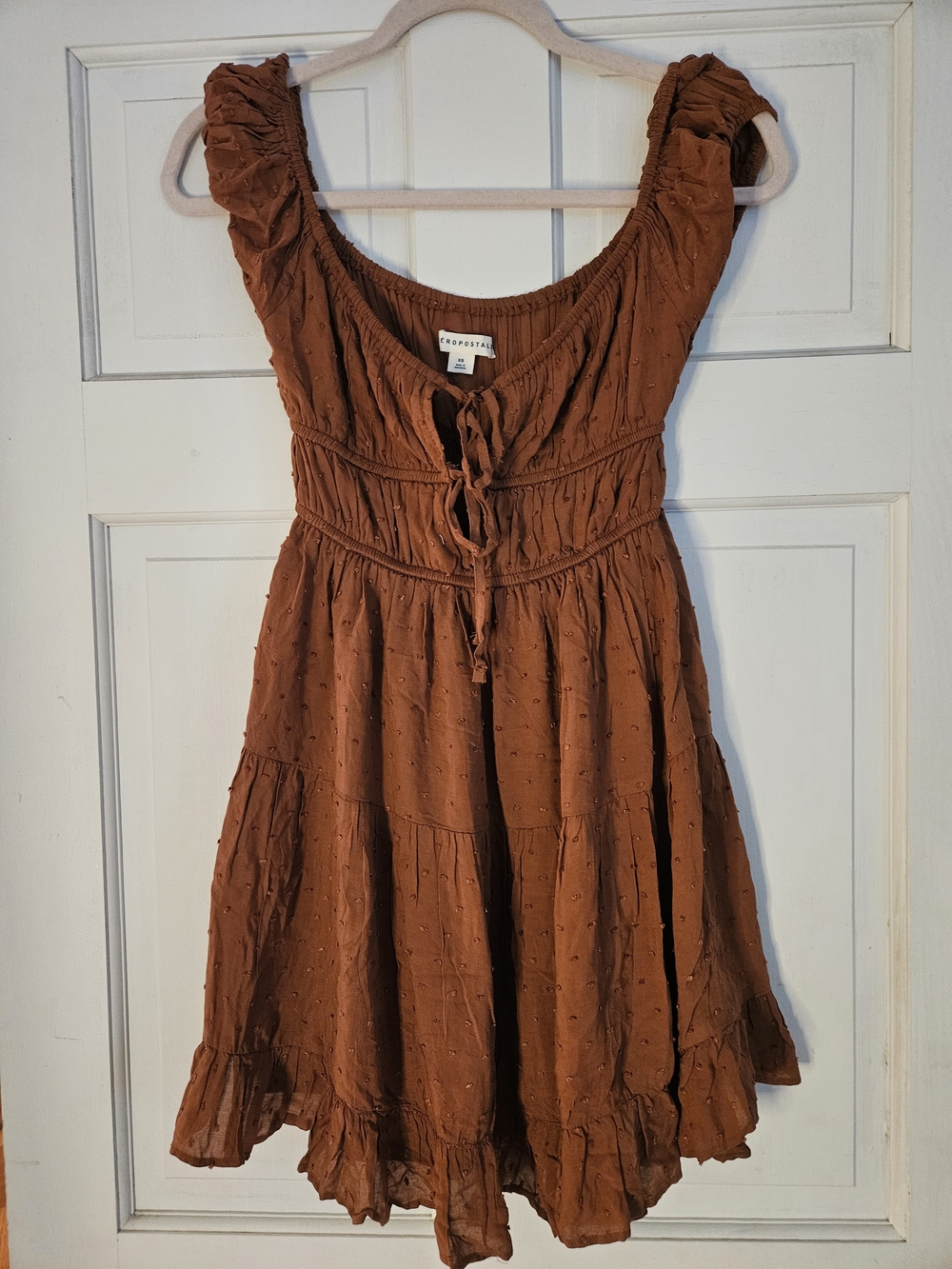 Smocked Tie-Front Rust Brown Sundress Aeropostale 1990s